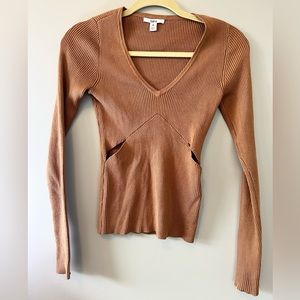 Bar III Ribbed V-Neck Cut Outs Long Sleeve